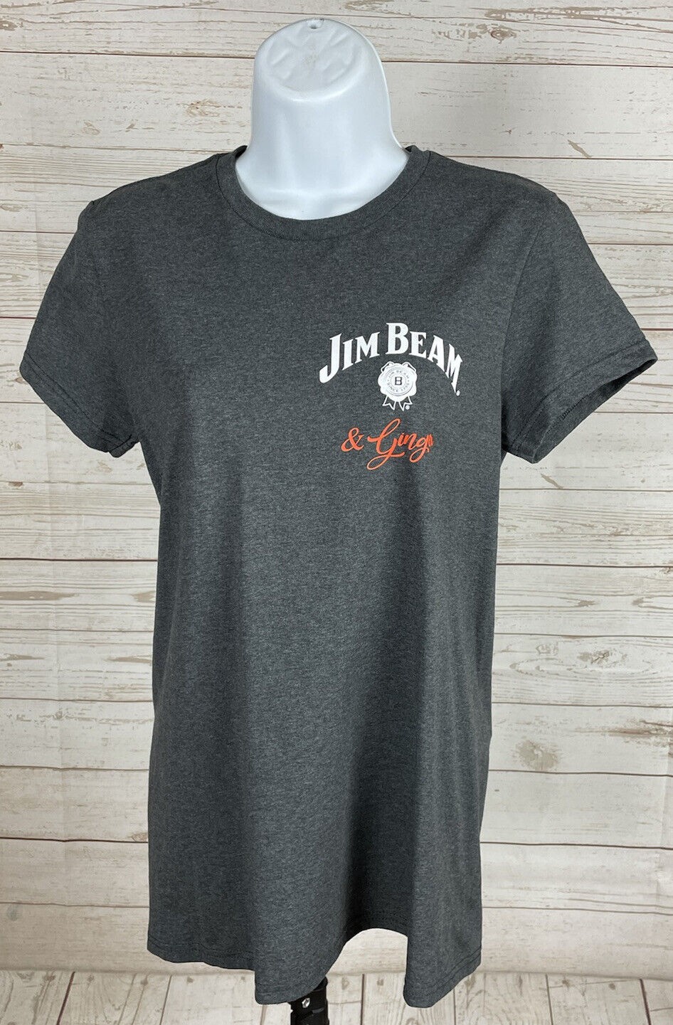 Jim Beam Bourbon Whiskey Shirt Women’s Small Gray Jim & Ginger T Shirt New ST120