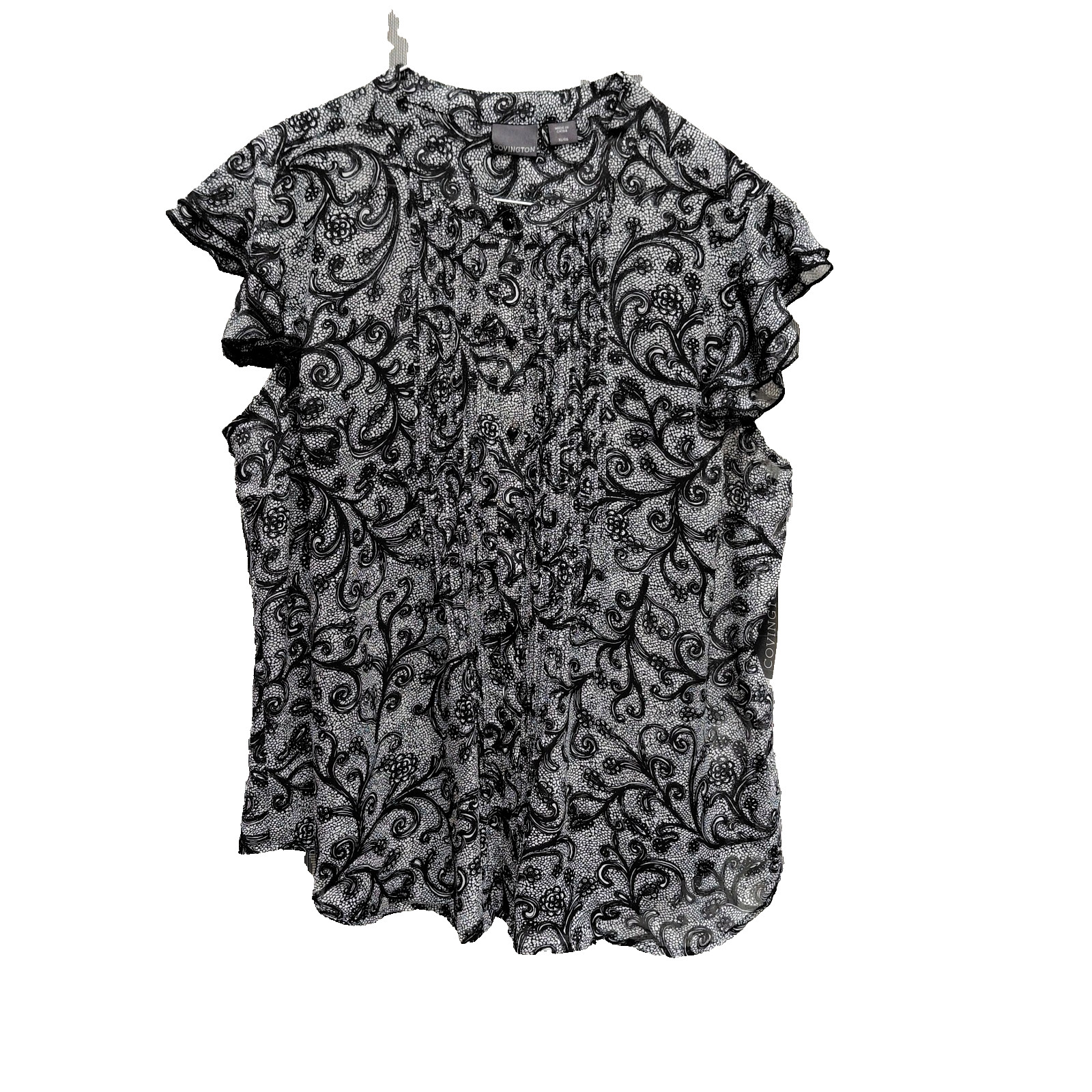 XL COVINGTON 2 PC BUTTON FRONT PINTUCK CHIFFON FLUTTER SLEEVE & TANK TOP NEW