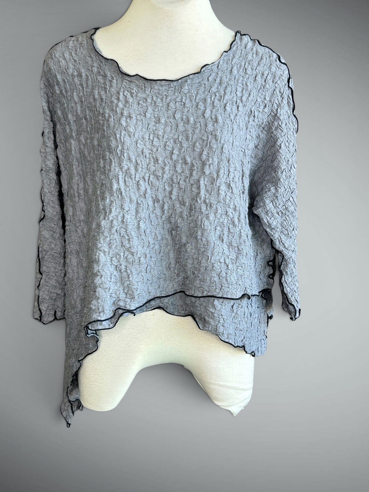 Noblu Gray Crinkle Top Asymmetrical Lagenlook Boho Festival Size L