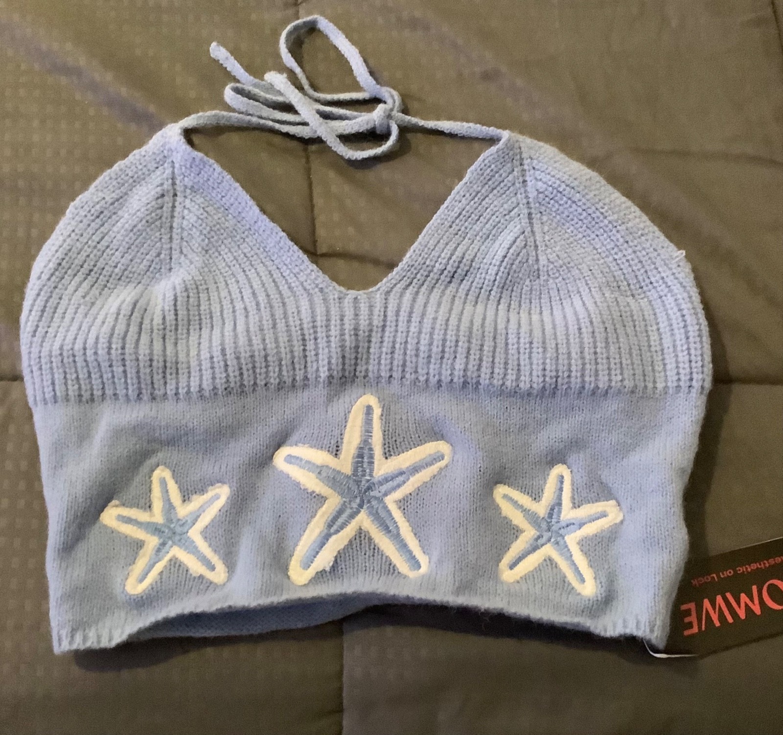 NWT ROMWE Blue Knit Starfish Knit Halter Crop Top Large Free Shipping