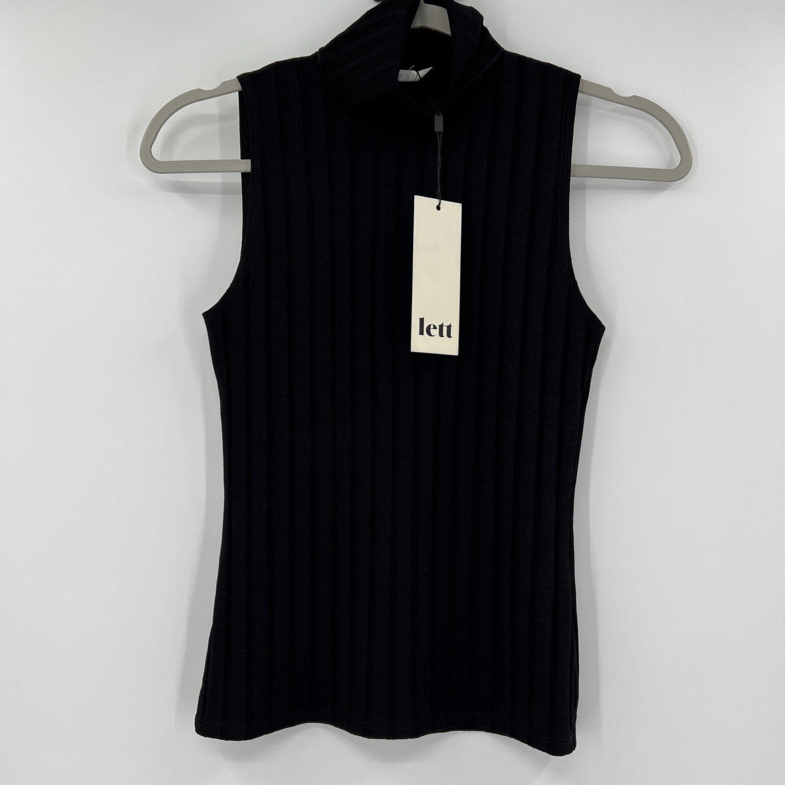 LETT Women’s Black Orly Sleeveless Mock Neck Top Blouse Wide Rib sz XS Verishop