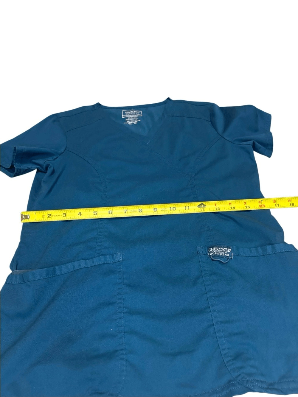 Cherokee Workwear Revolution Mock Wrap Scrub Top. Turquoise. Sz XS. Great Cond