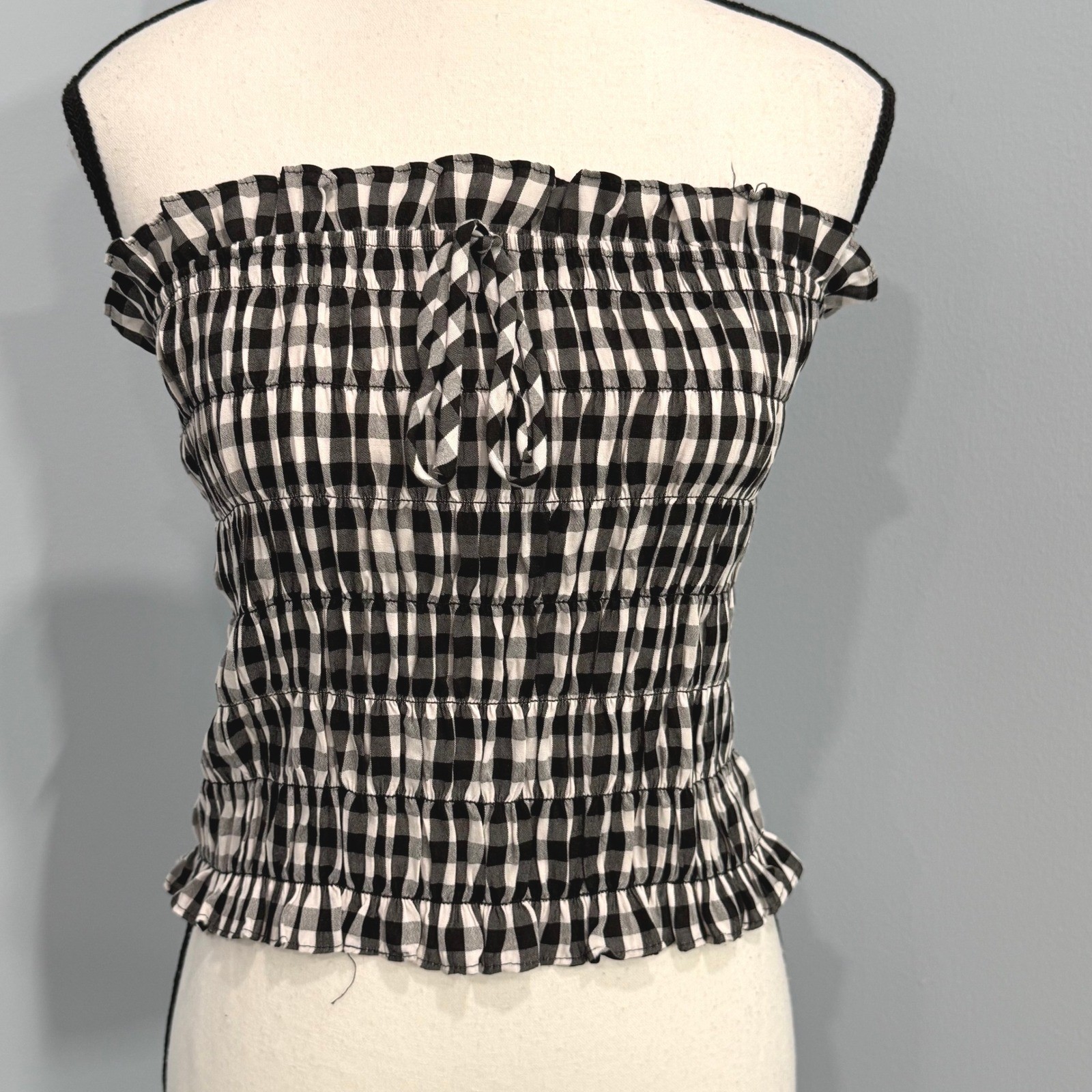 Thirty/Thirty LA Gingham Smocked Tube Top Coquette Crop XL Whimsigoth
