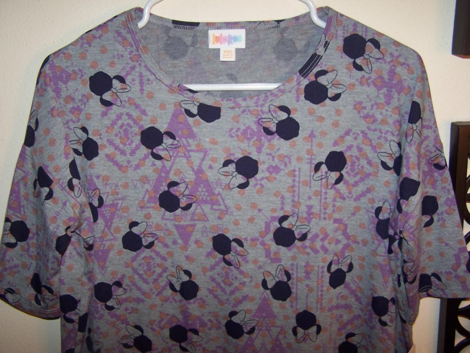 NEW Lularoe IRMA XXS XX-SMALL MINNIE MOUSE BOWS DISNEY GRAY PURPLE BLUE NWT