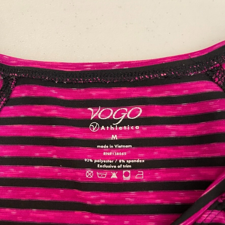 Vogo Athletics T-Shirt Women’s Medium Pink Black Stripe Short Sleeve Top Active