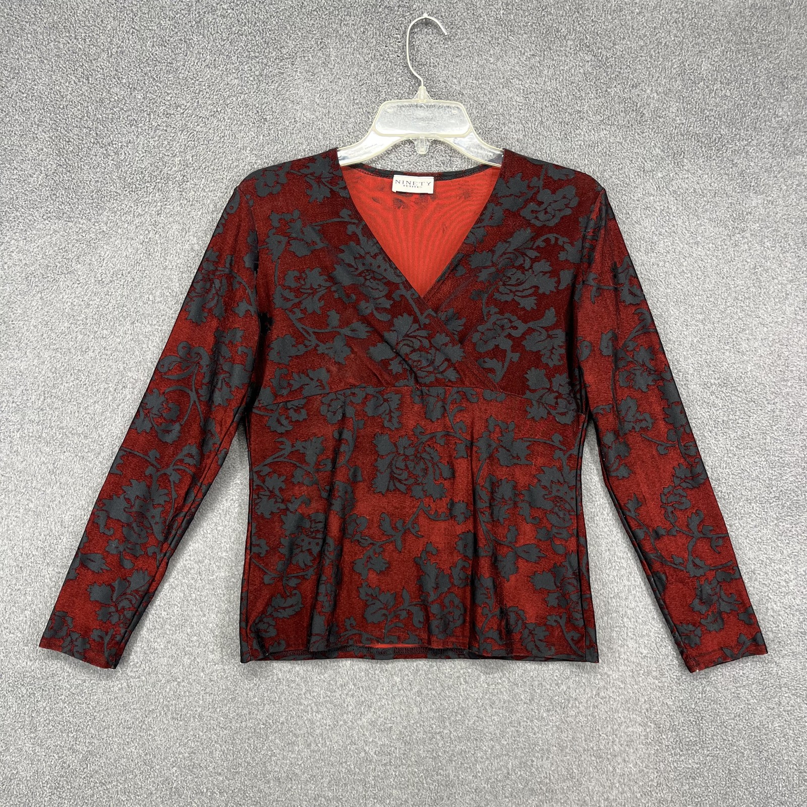 Vintage Ninety Petites Blouse Womens Medium Y2K Velvet burnout Floral Top Shirt