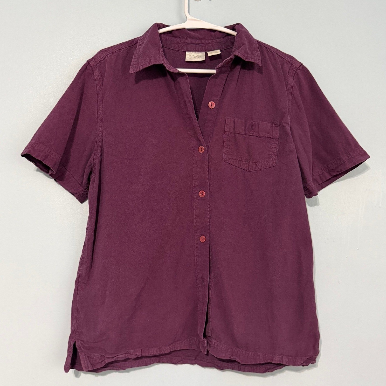 Erika Women’s S Plum Purple Short Sleeve Button Down Shirt 100% Cotton