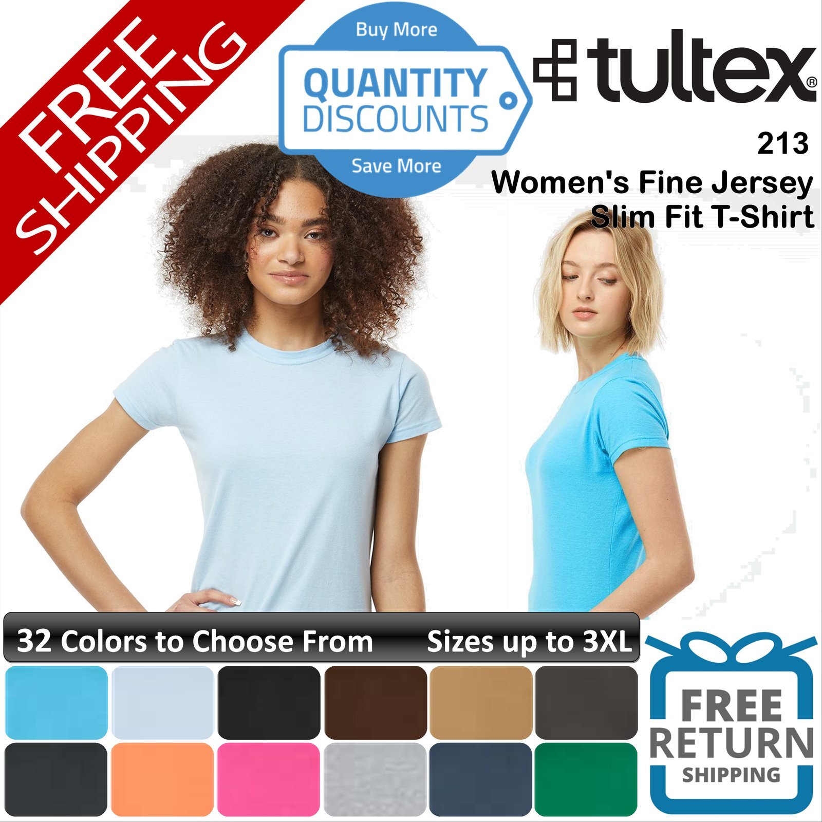 🔥 Tultex Woman Fine Jersey Slim Fit T-shirt Short Sleeve Up To 3XL 213