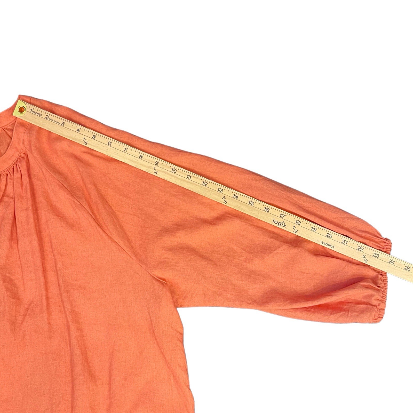 A New Day Hi Lo Orange Solid Tie Round Neck Woven Linen/Rayon Blouse Women M
