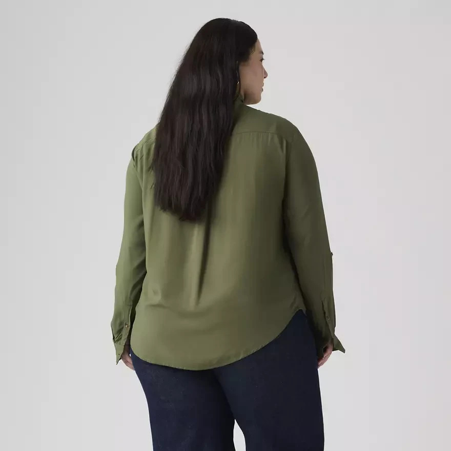 Levi’s Darlene Utility Standard Fit Green Button Up Long Sleeve Shirt Womens 1X