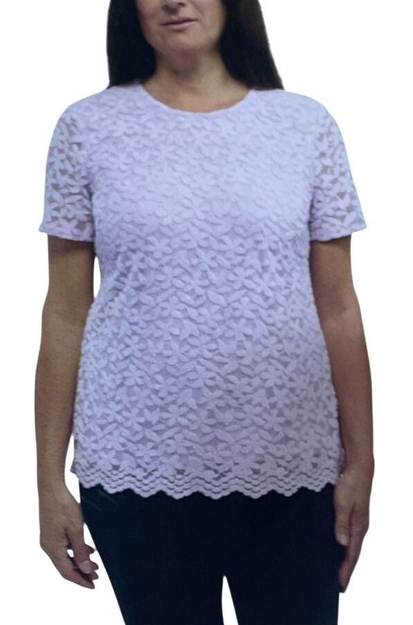 NWT Teddi Rose Women’s M Lavender Lace Short Sleeve Blouse C1124