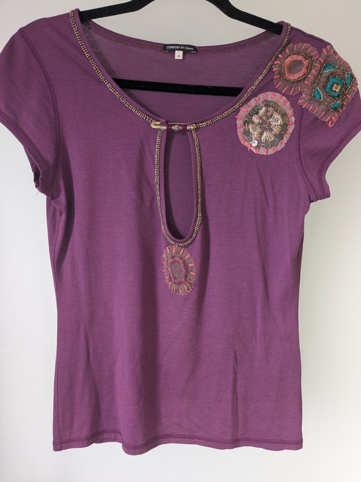 COMFORT FIT | SIENNA SIZE 40 PURPLE SPAN SILK/COTTON TOP LENGTH-60CM BUST-37CM