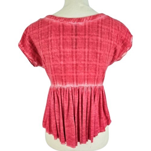 Jessica Simpson Mauve Peplum Crop Top Lace Mesh Cap Sleeve Tie Dye Look Small