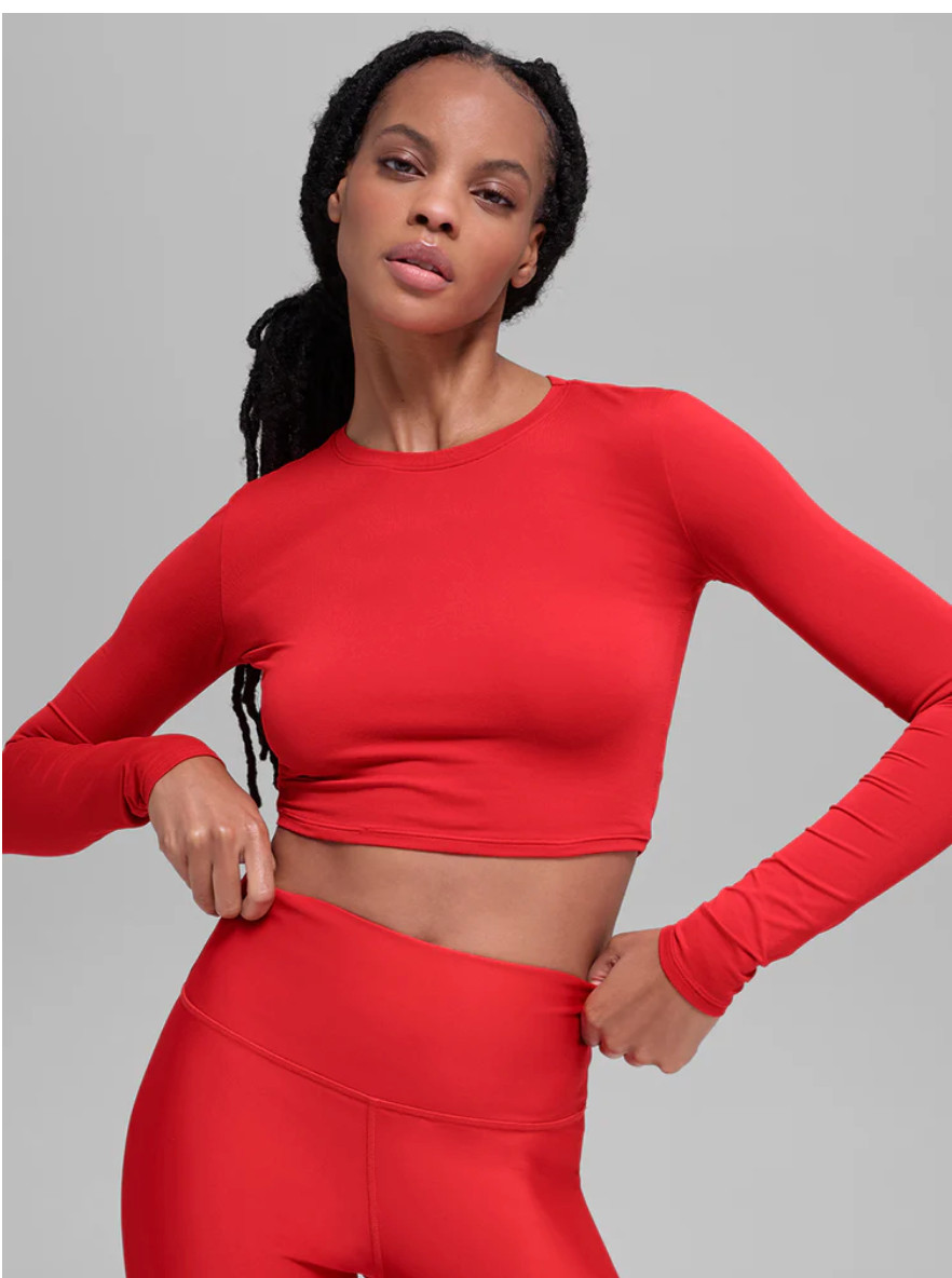 Alosoft Crop Finesse Long Sleeve Bright Red Size XS $78