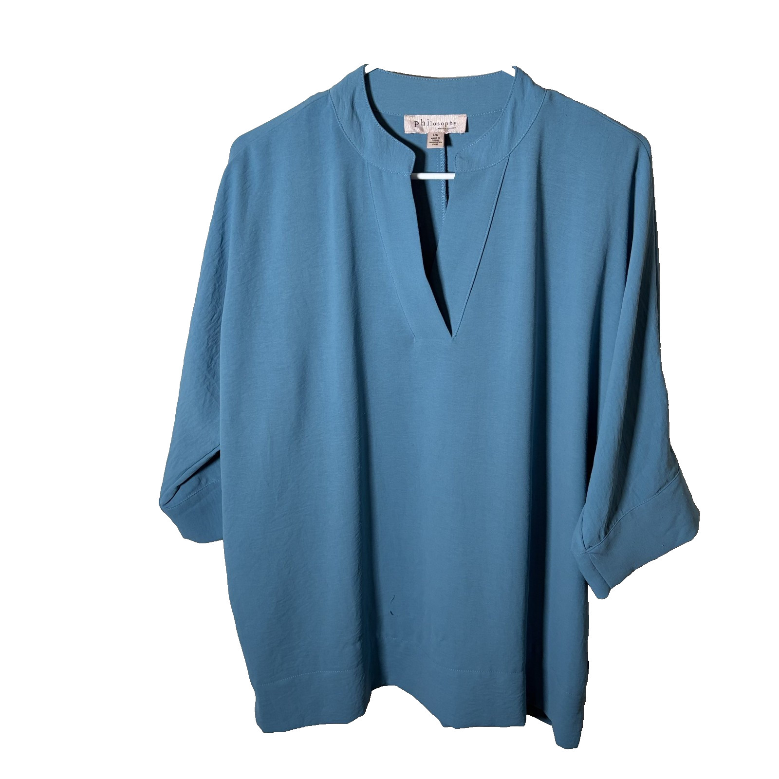 Philosophy Blouse Women’s Large V-Neck 3/4 Sleeve Casual Shirt Top Solid
