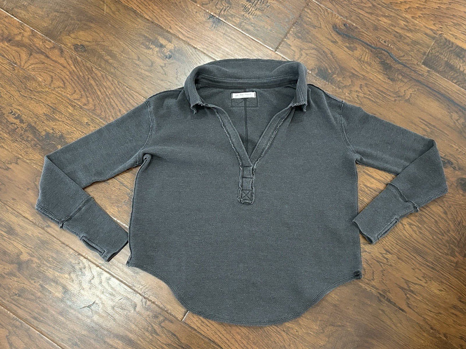 We Free People Anakin Thermal Top Slouchy Boho Grunge Collared Oversized Small