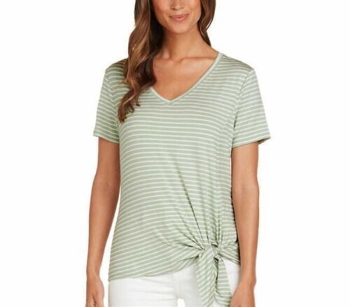 NWoT DEFECT Matty M V-Neck Side Tie Tee Light Olive Fashion Tee Size M $45 AA112