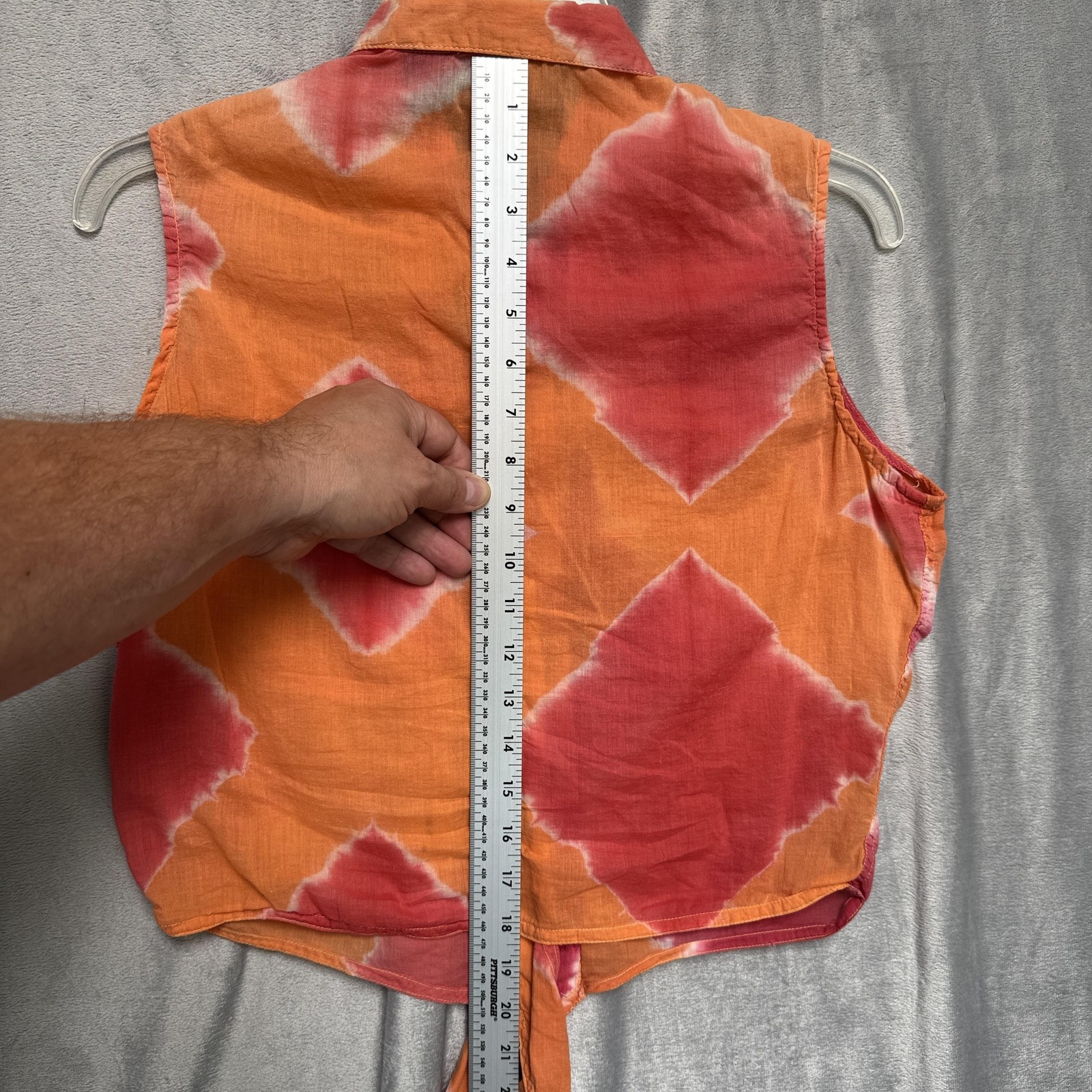 Route 66 Shirt Womens Large Orange Red Tie Dye Sleeveless Button Front Tie Top