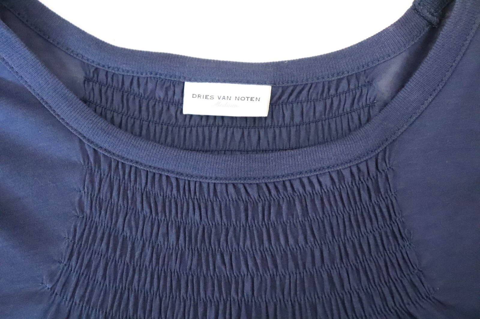 Dries van Noten Women’s Size Medium Blue 100% Cotton Shirred Tunic T-Shirt Top