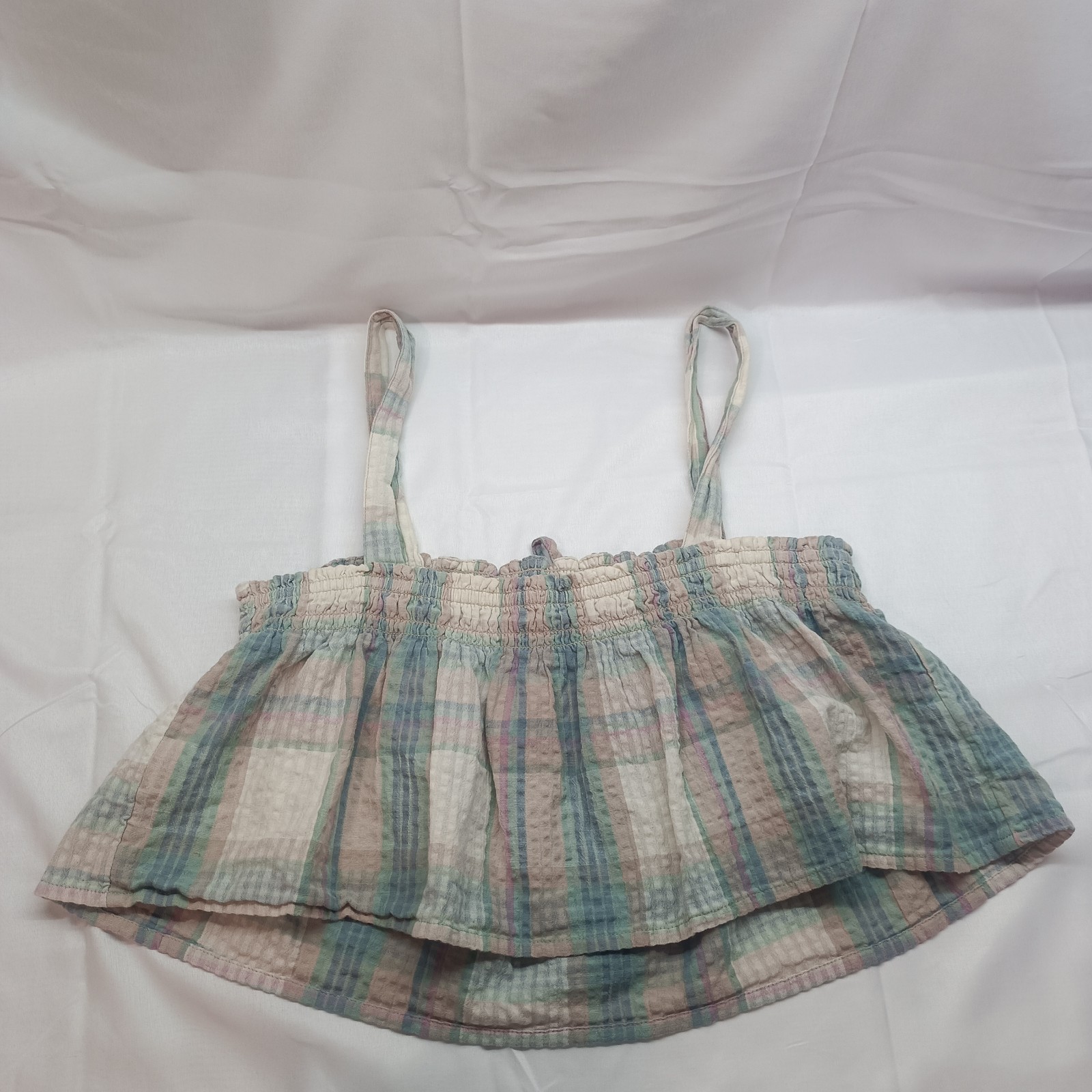 American Eagle Women S Cotton Linen Blend Plaid Tie Front Swing Cami Crop Top