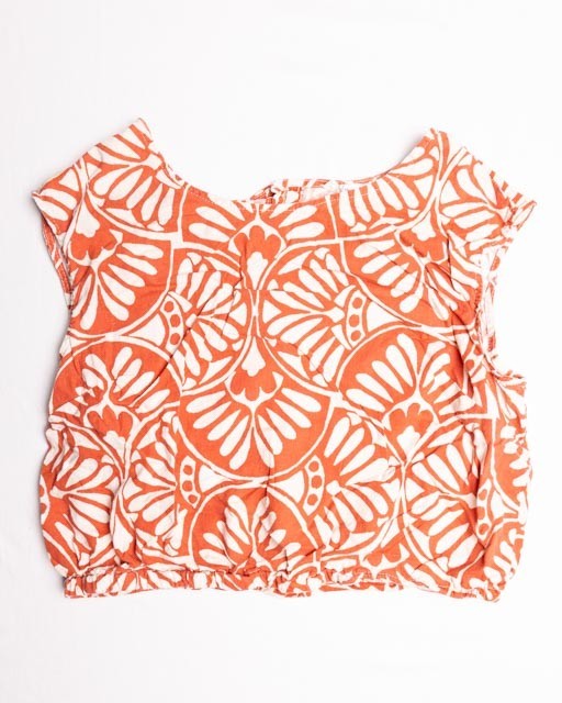 Christian Siriano Womens L Linen Blend Crop Top Orange White Button Back Blouse