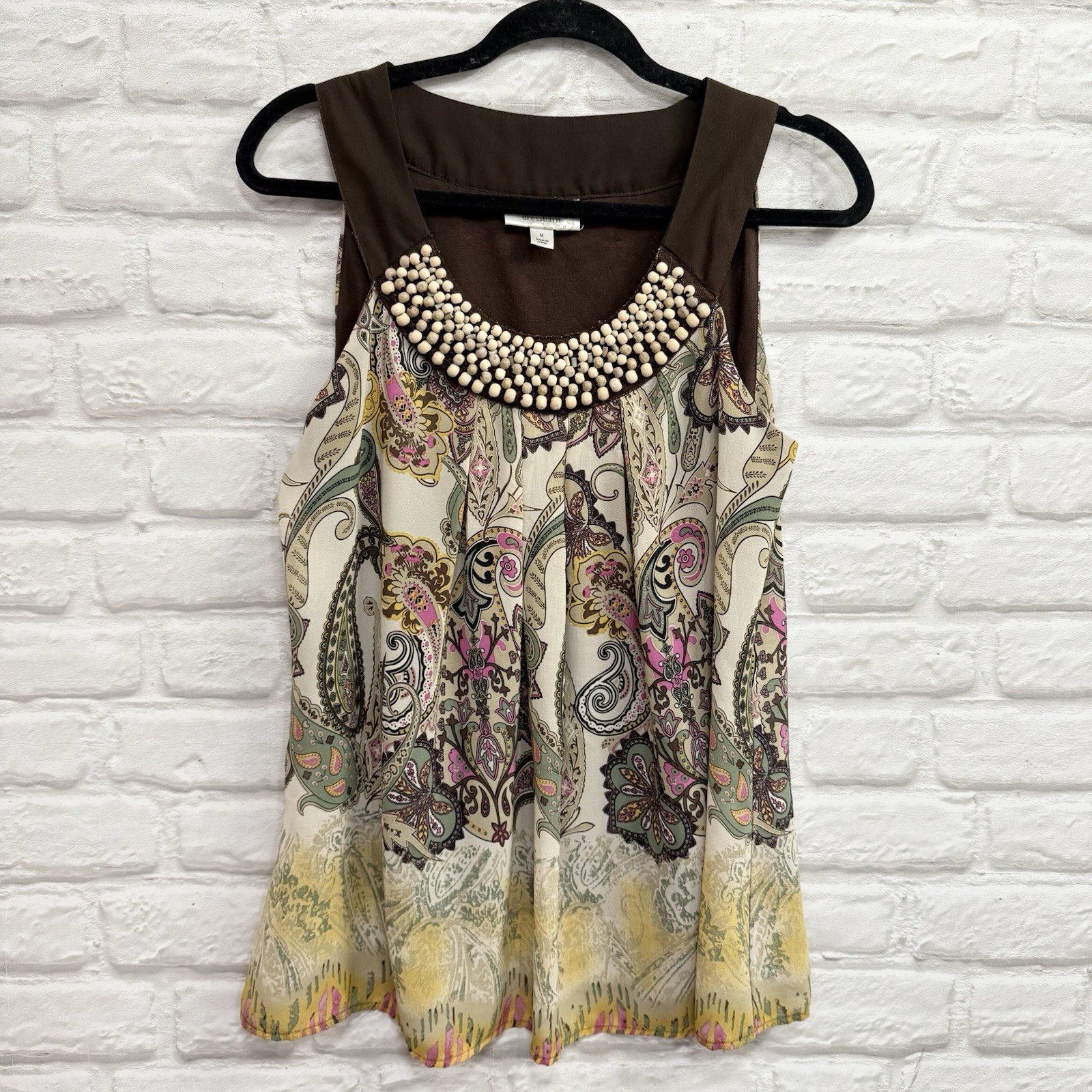 Hippie Bohemian Paisley Print Tunic Blouse Women M Sleeveless Flowy Festival Top