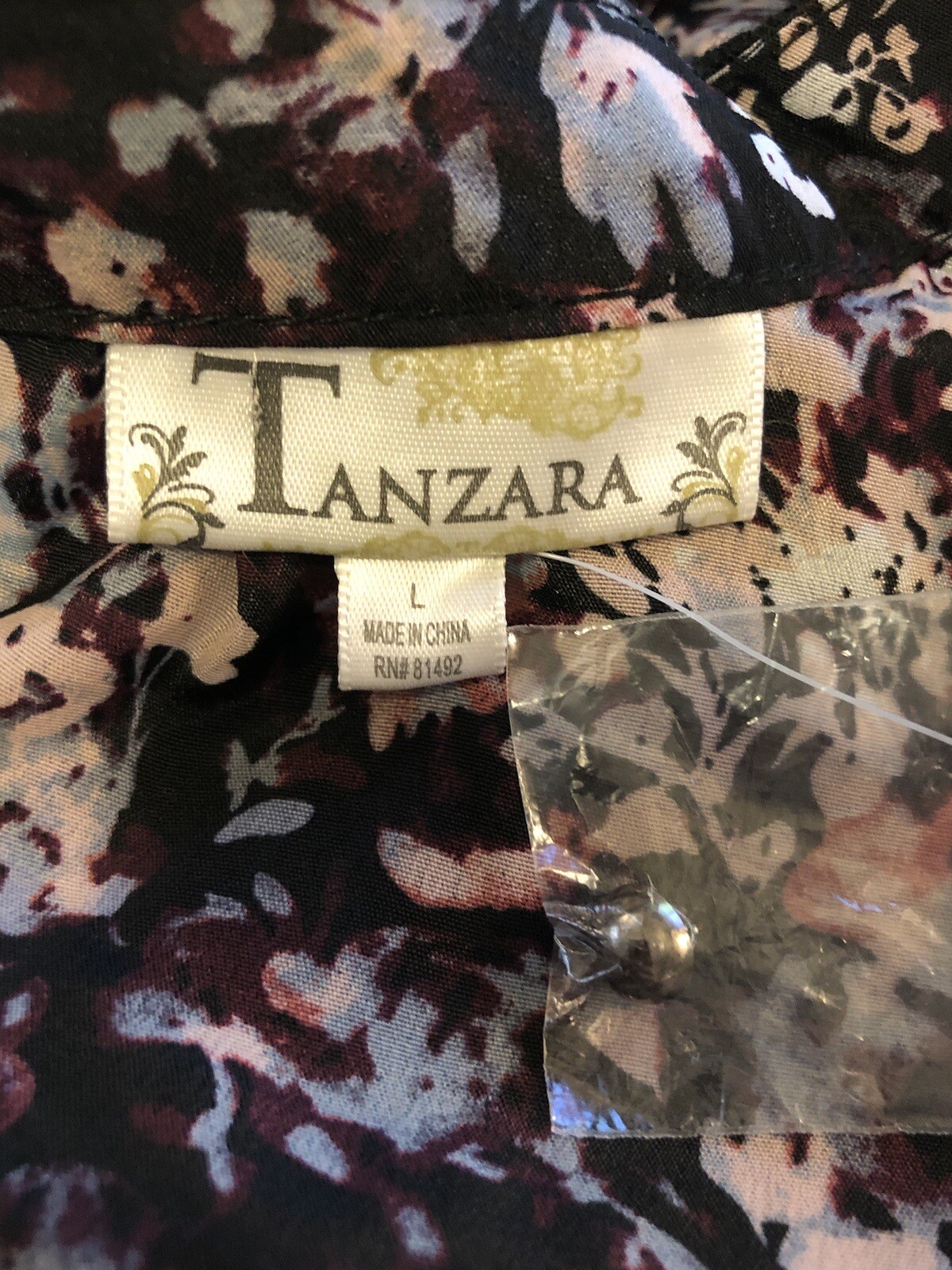 TANZARA – Women’s Large – NEW – Black Pink Floral Lace Panel Blouse – MSRP $43
