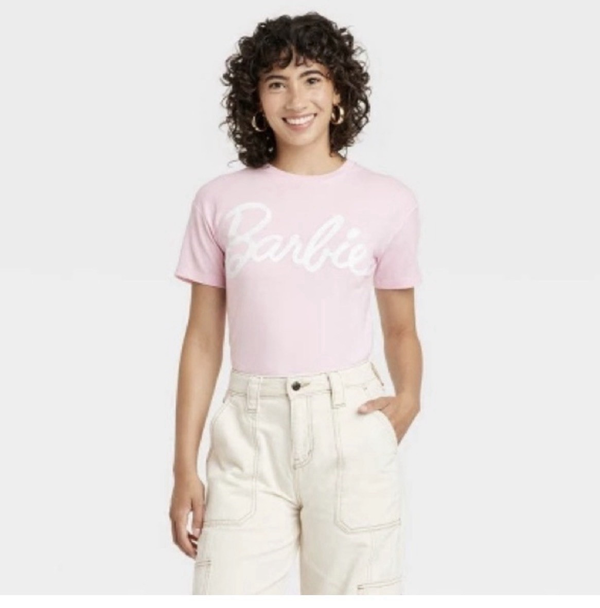 Barbie Women’s Pink Solid Logo Basic Crew Neck Short Sleeve T-Shirt 2XL NWT