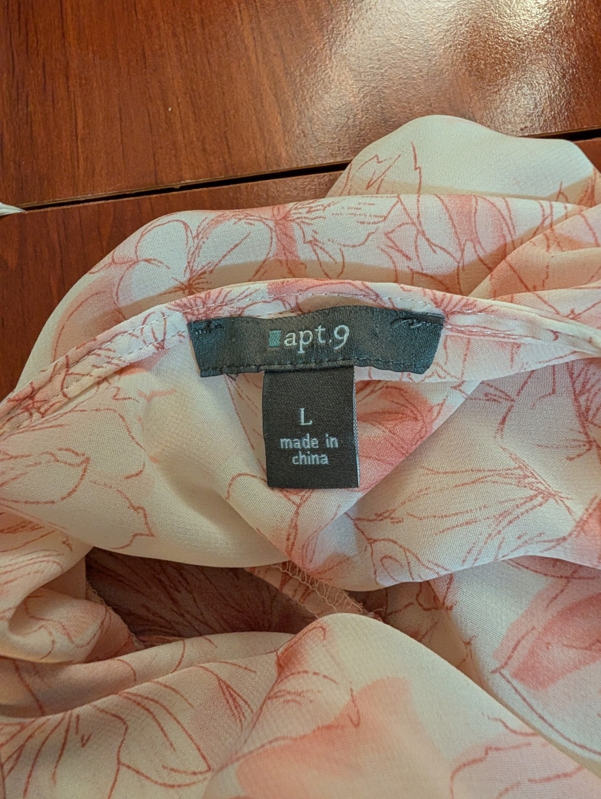 Vintage Cottage Core Top L Flower Print Pink White Deep Scoop Neck Flutter Fairy