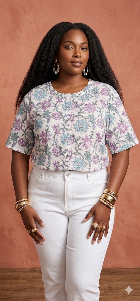 Plus Size 100% Cotton Blouse Handmade in USA with Fabric from India 1X 2X 3X 4X