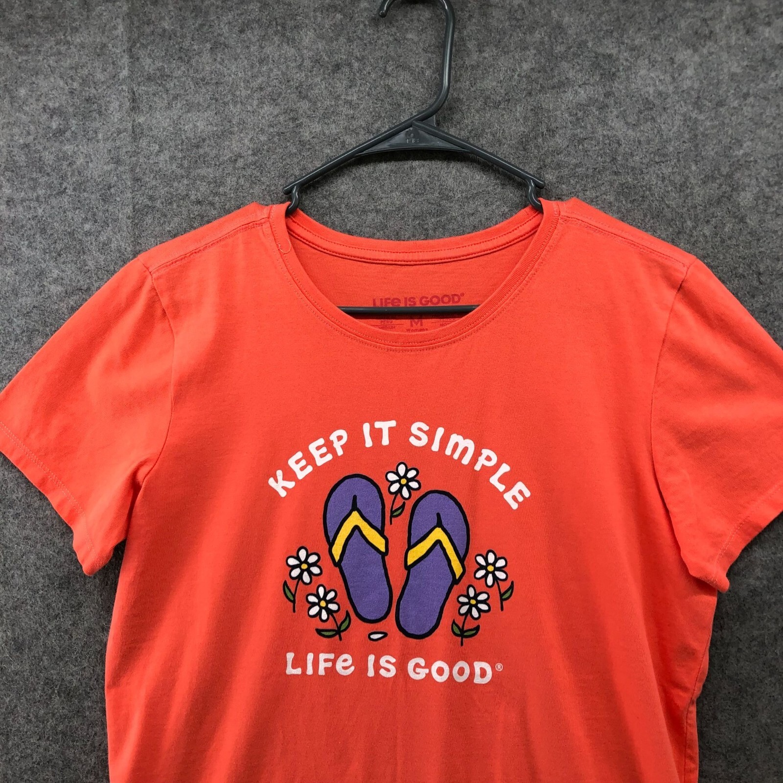 Life Is Good Crusher T Shirt Womens M Keep It Simple Summer Sandal Orange