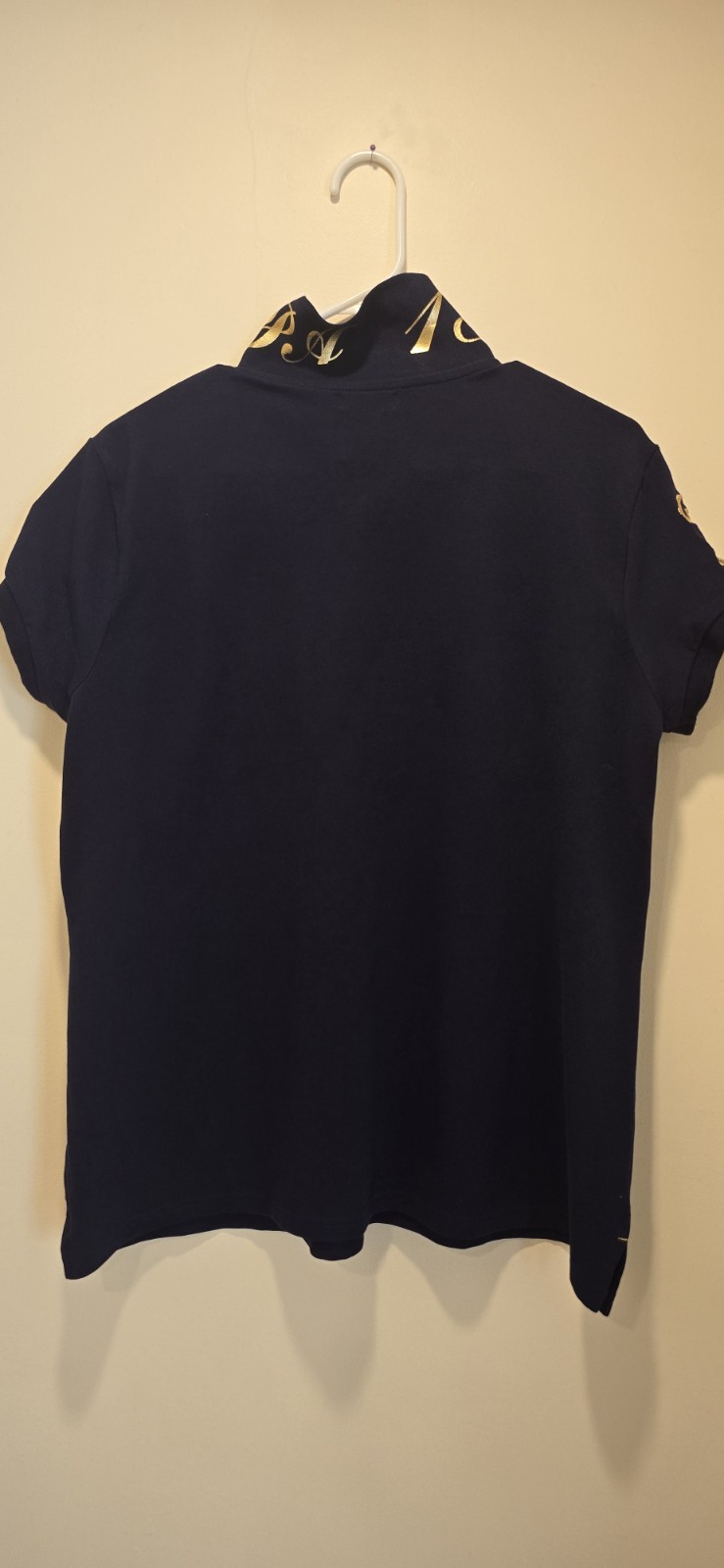 US Polo Assn Womens Polo Shirt Navy Blue Gold Big Logo Contrast Collar Size XXL