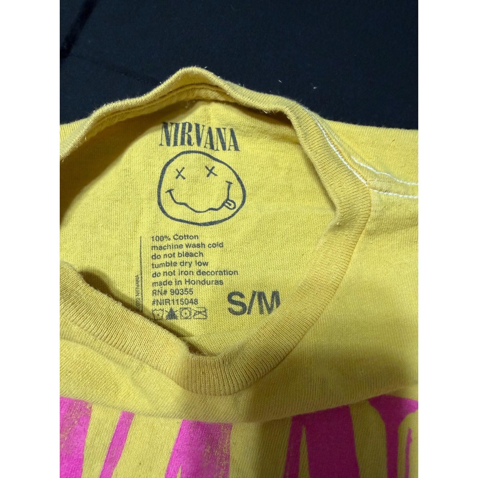 Nirvana Graphic T-Shirt Yellow Pink Smiley Face Band Tee S/M NIR115048