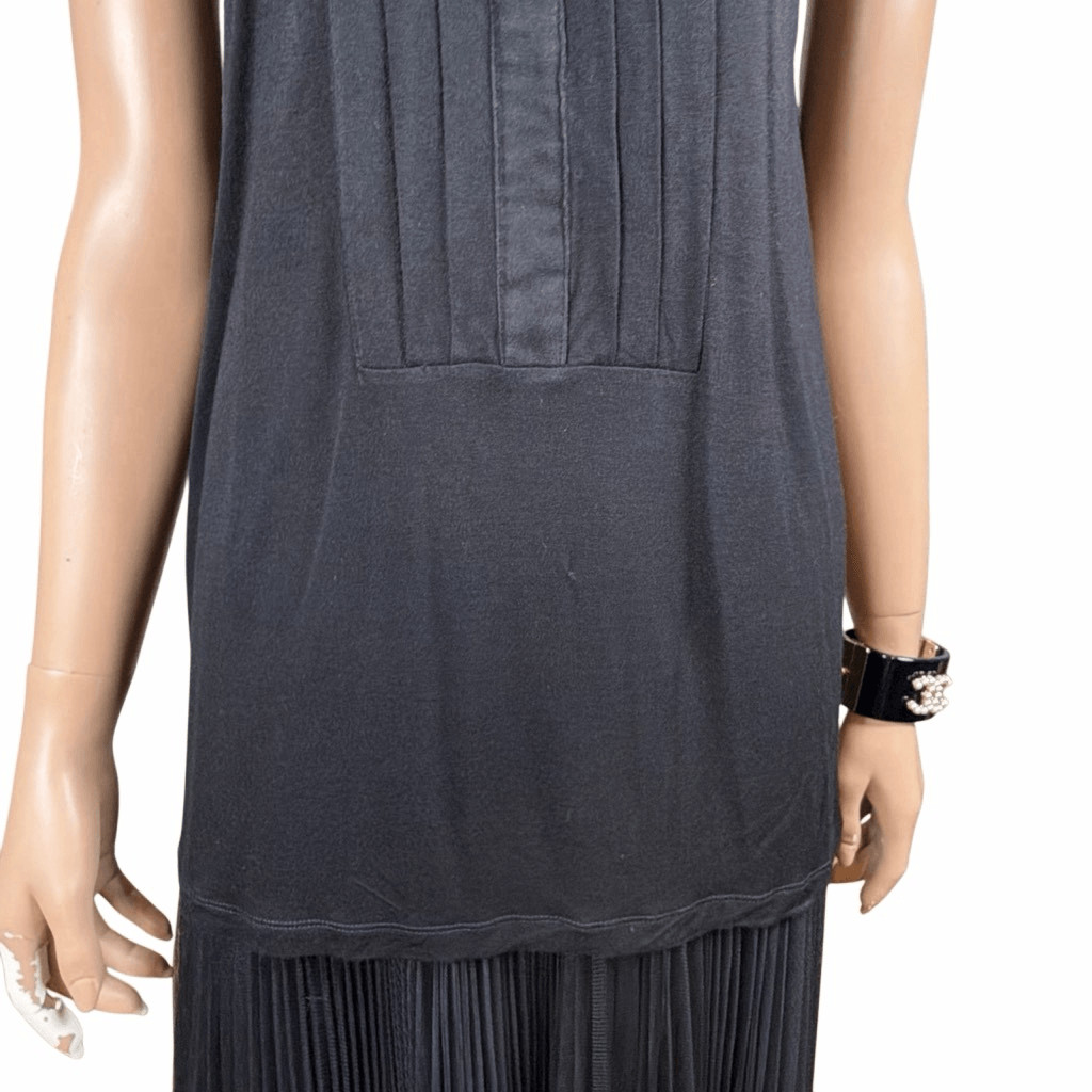 Givenchy Black Sleeveless Pleated Front Viscose Tunic Top Lambskin Trim Size M (