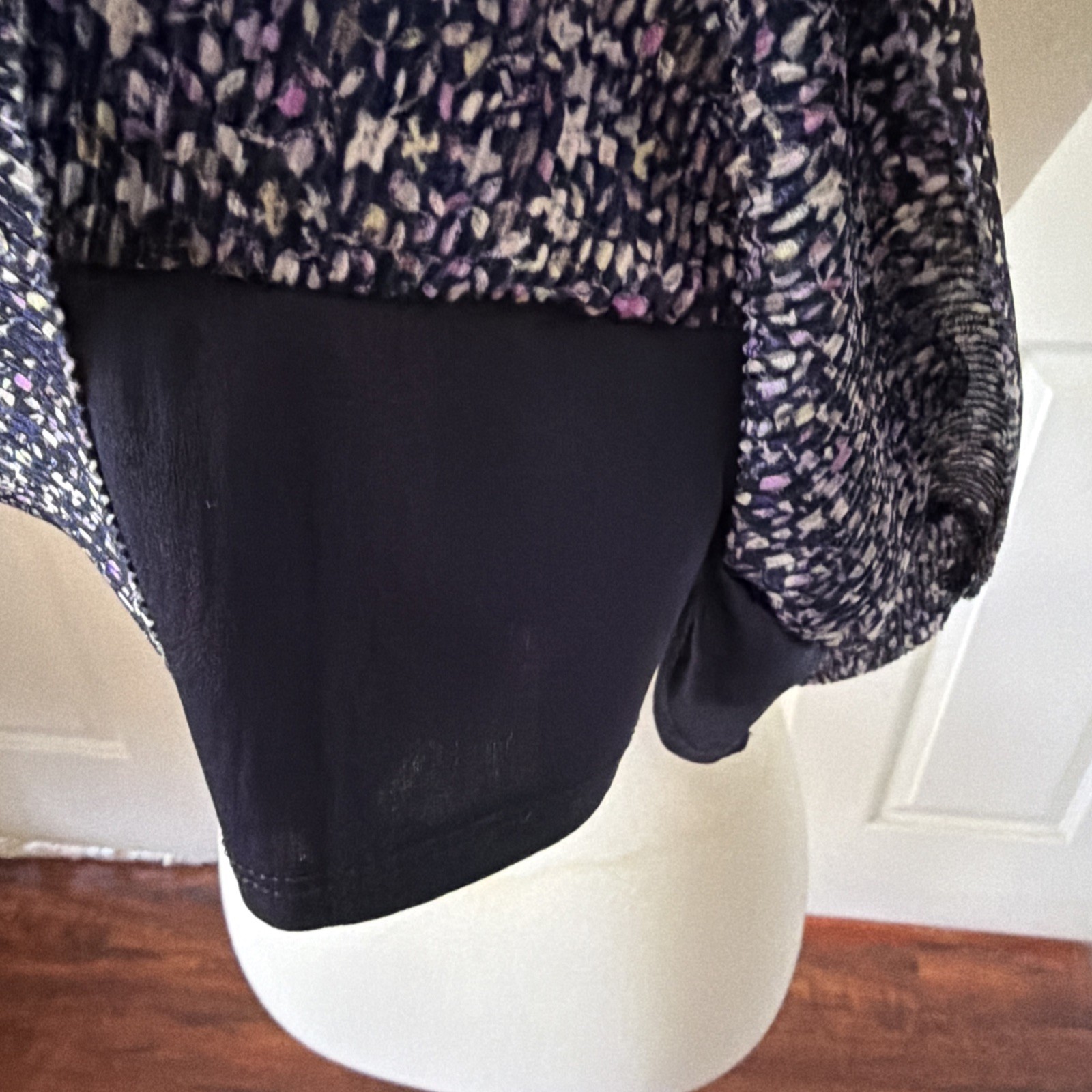 Floral Tiered Pleated Flutter Sleeve Lined Top 1X Blue Purple Sequins CJ Banks