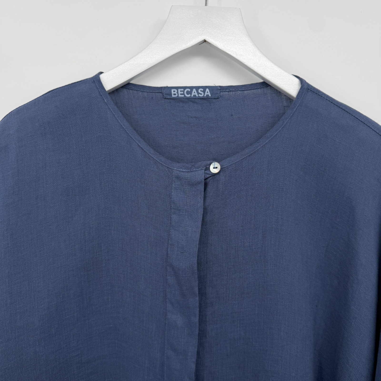 Becasa Oversized Sunset Linen Shirt One Size Catalina Blue Lagenlook Coastal