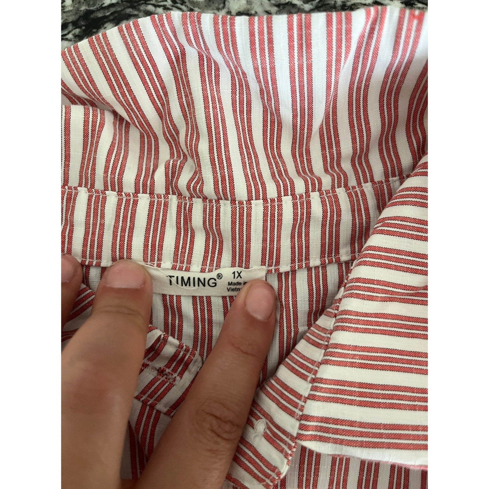 Timing Womens Red White Striped Short Sleeve Button Down Shirt Plus Size 1X