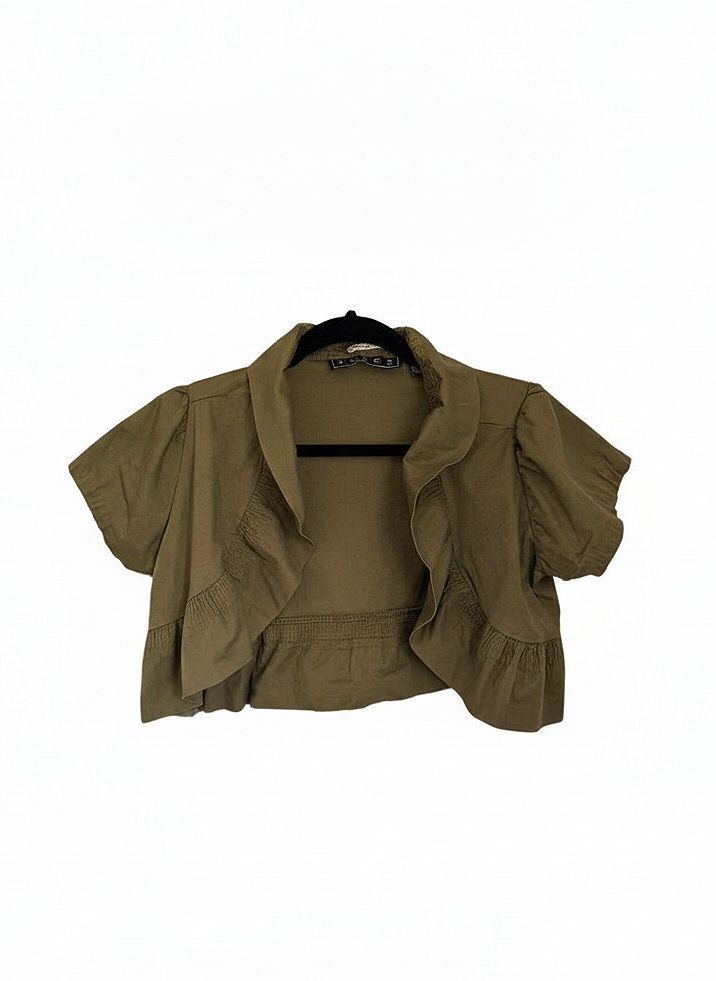 Vintage Y2K Voice Stretch Olive Green Cropped Short Sleeve Cardigan