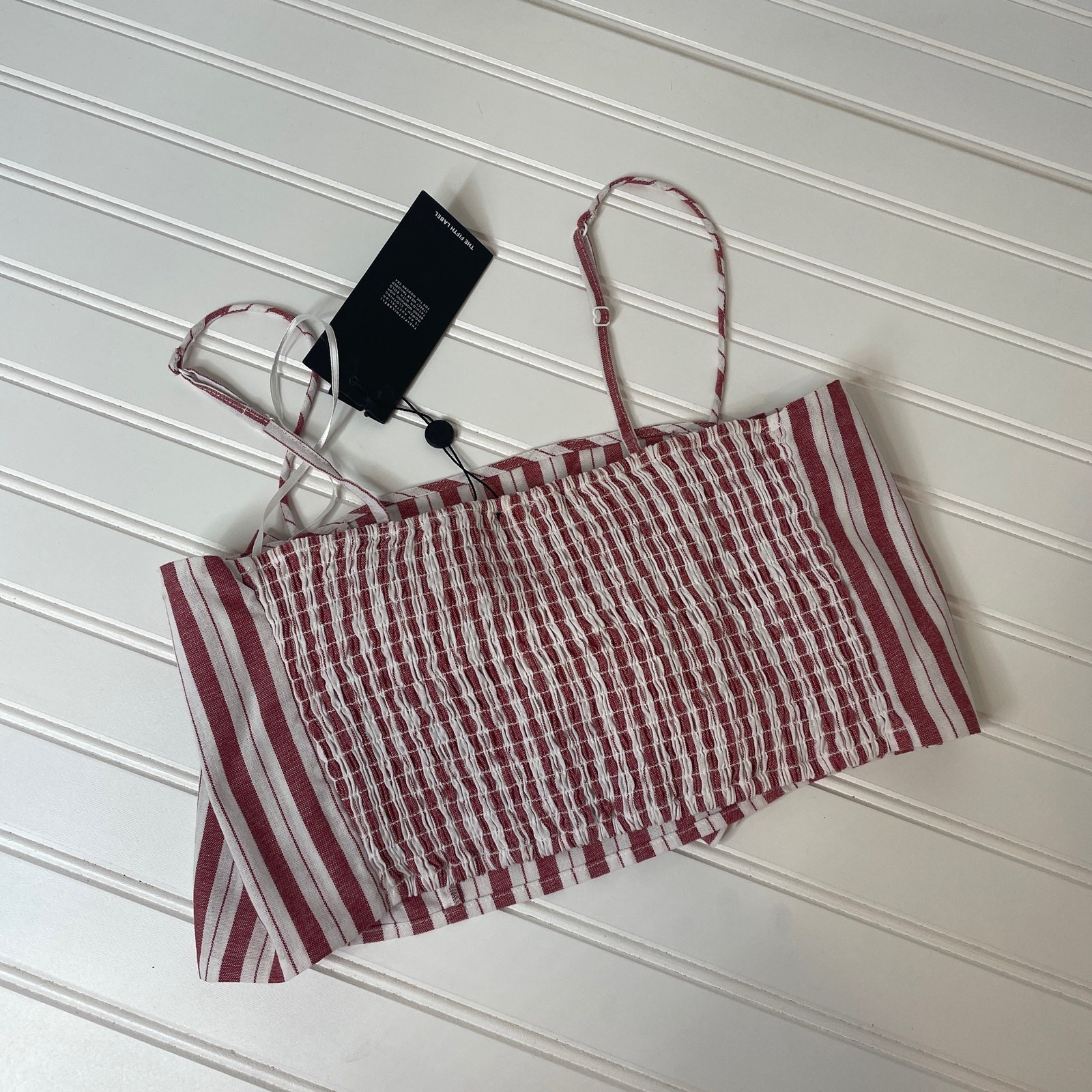 GRLFRND Black Raw Hem Denim Shorts & Fifth Label Striped Tie Front Crop Top Set