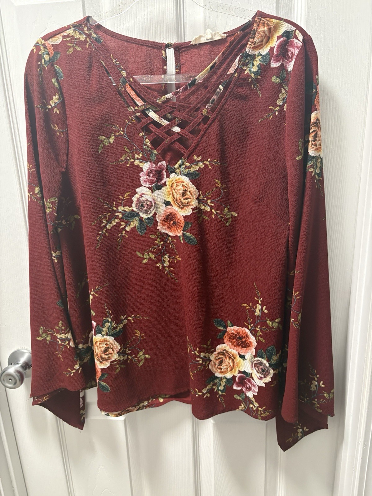 Entro Burgandy Floral Blouse Size Medium