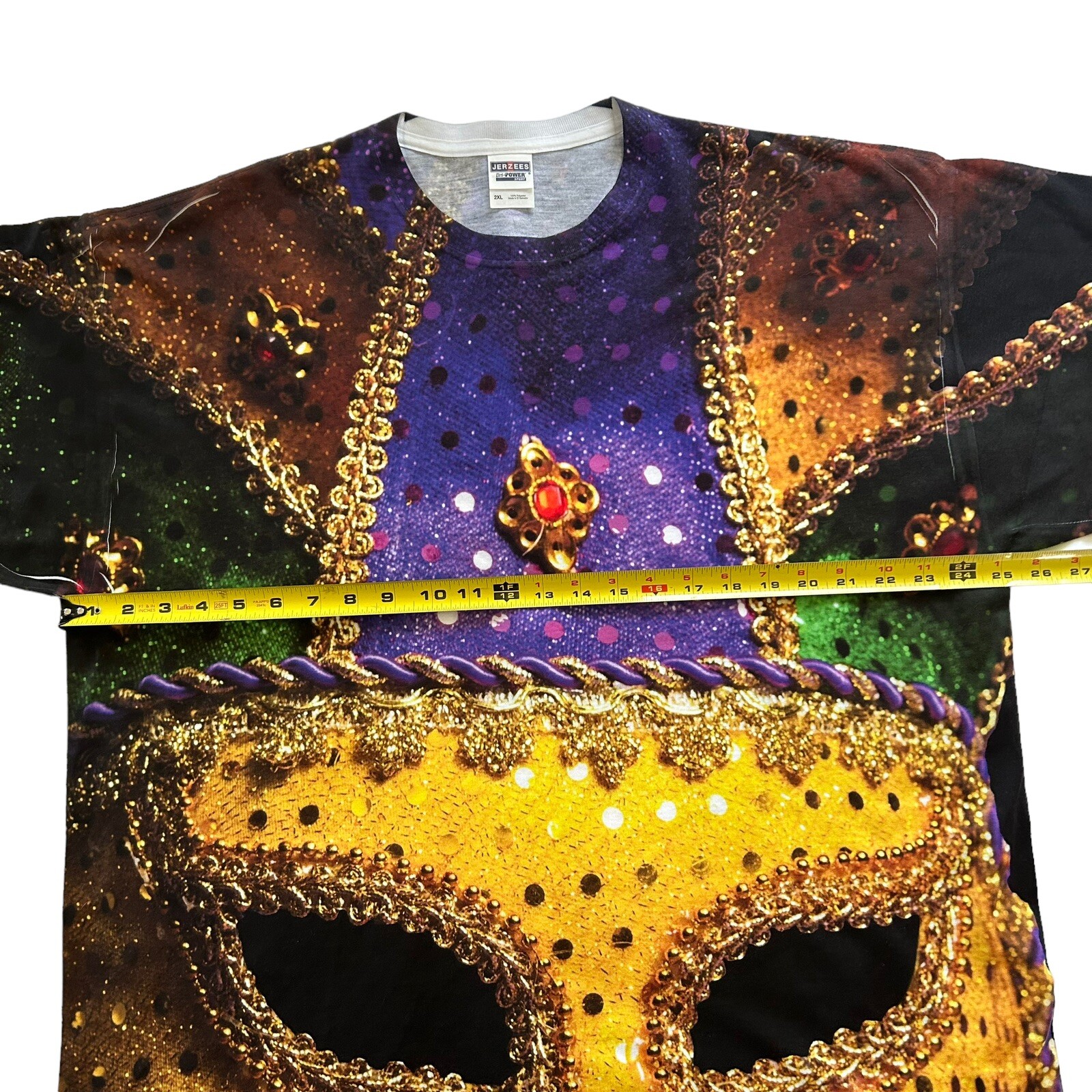 Mardi Gras Mask All Over Womens T Shirt Jerzees Dri-Power Sport 2XL Womans
