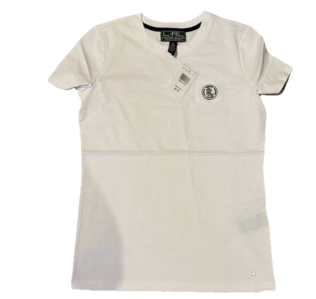 L-RL Ralph Lauren Women’s White with Black Embroidery Lauren Active Shirt NWT