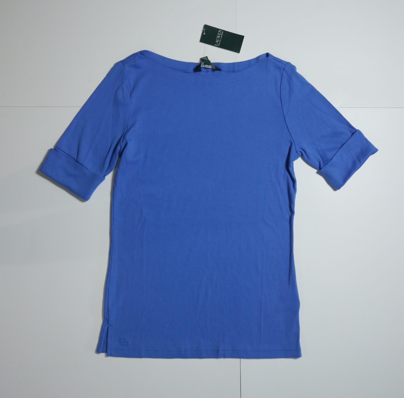 Lauren Ralph Lauren Blouse Tops Womens M Blue Cotton Blend Pullover Short Sleeve