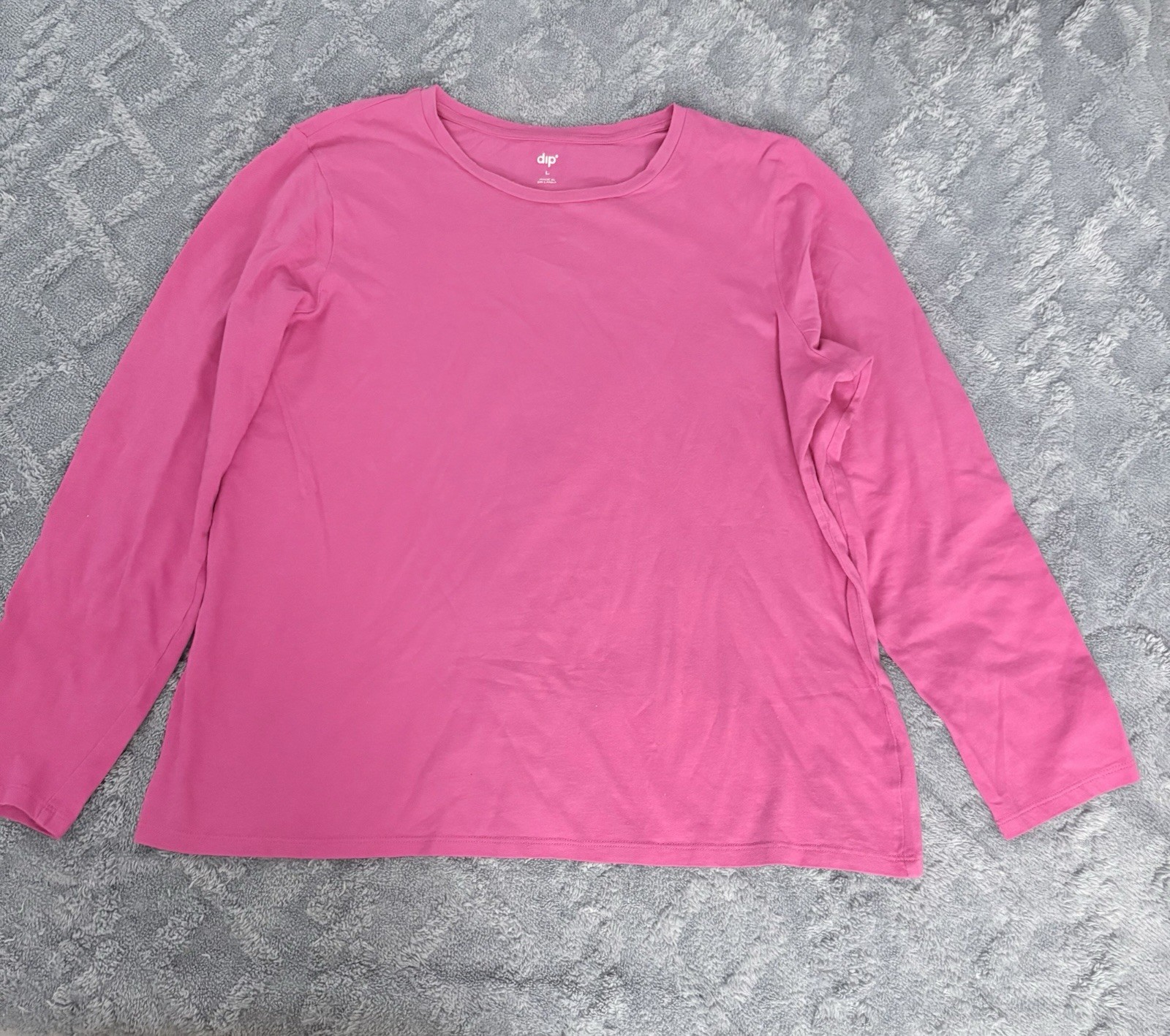 dip Women’s Pink Solid Crew Neck Long Sleeve Knit T-Shirt 100% Cotton L