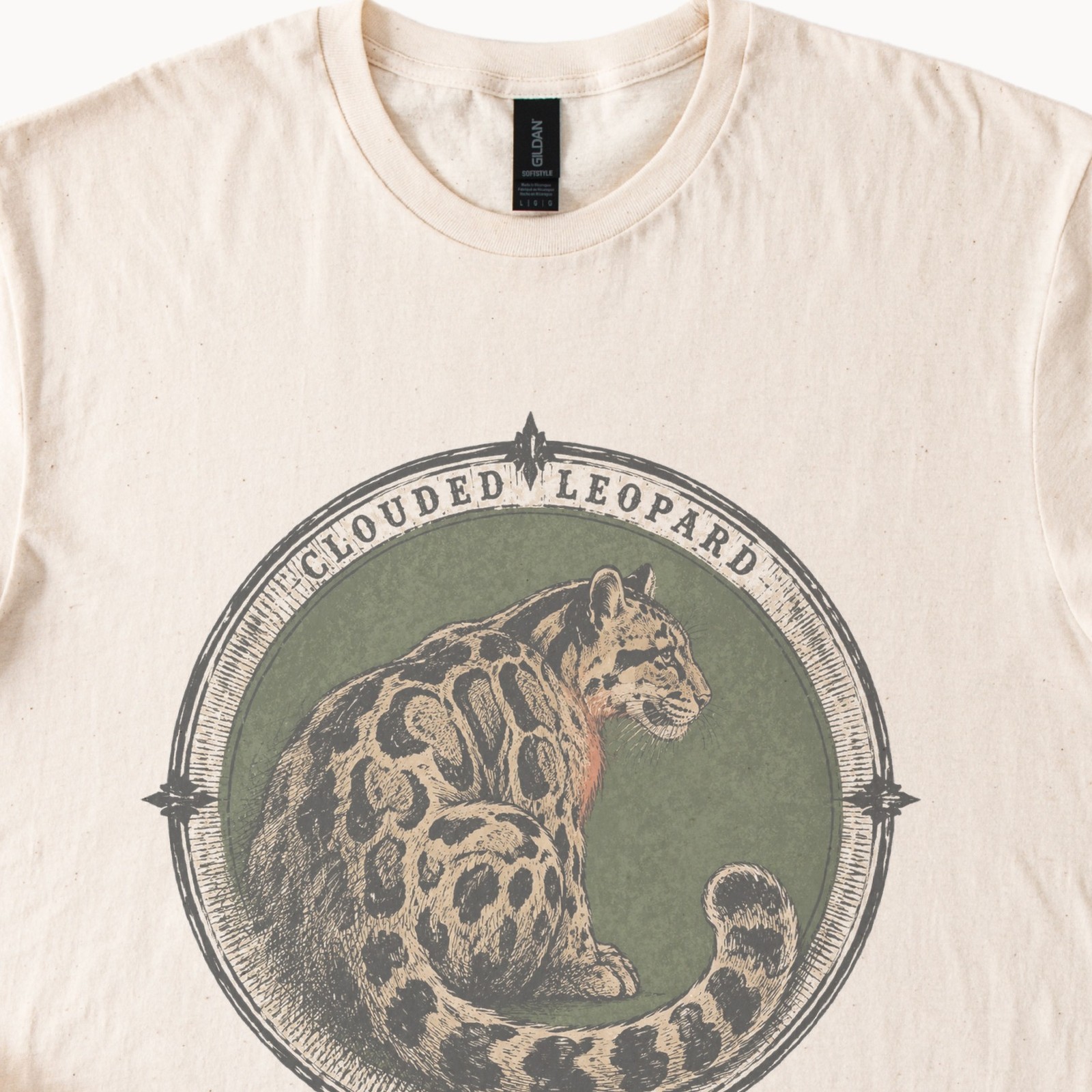 Clouded Leopard Ornate Border Boho Tee