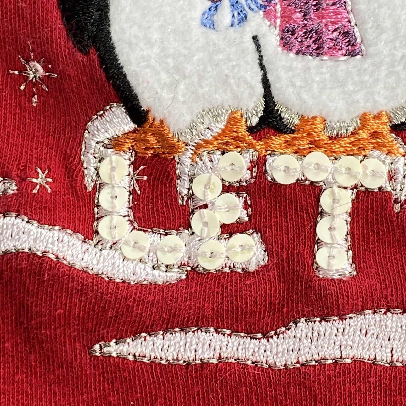 Christmas Let It Snow Penguin Top Women M Red Embroidered Sequin Holiday Winter