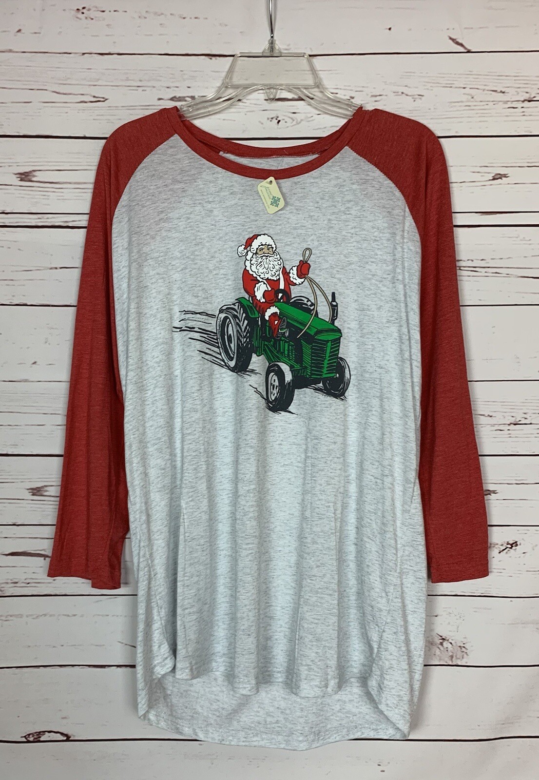 Jane Marie Boutique Women’s L Large Red Santa Tractor Christmas Shirt NEW TAGS