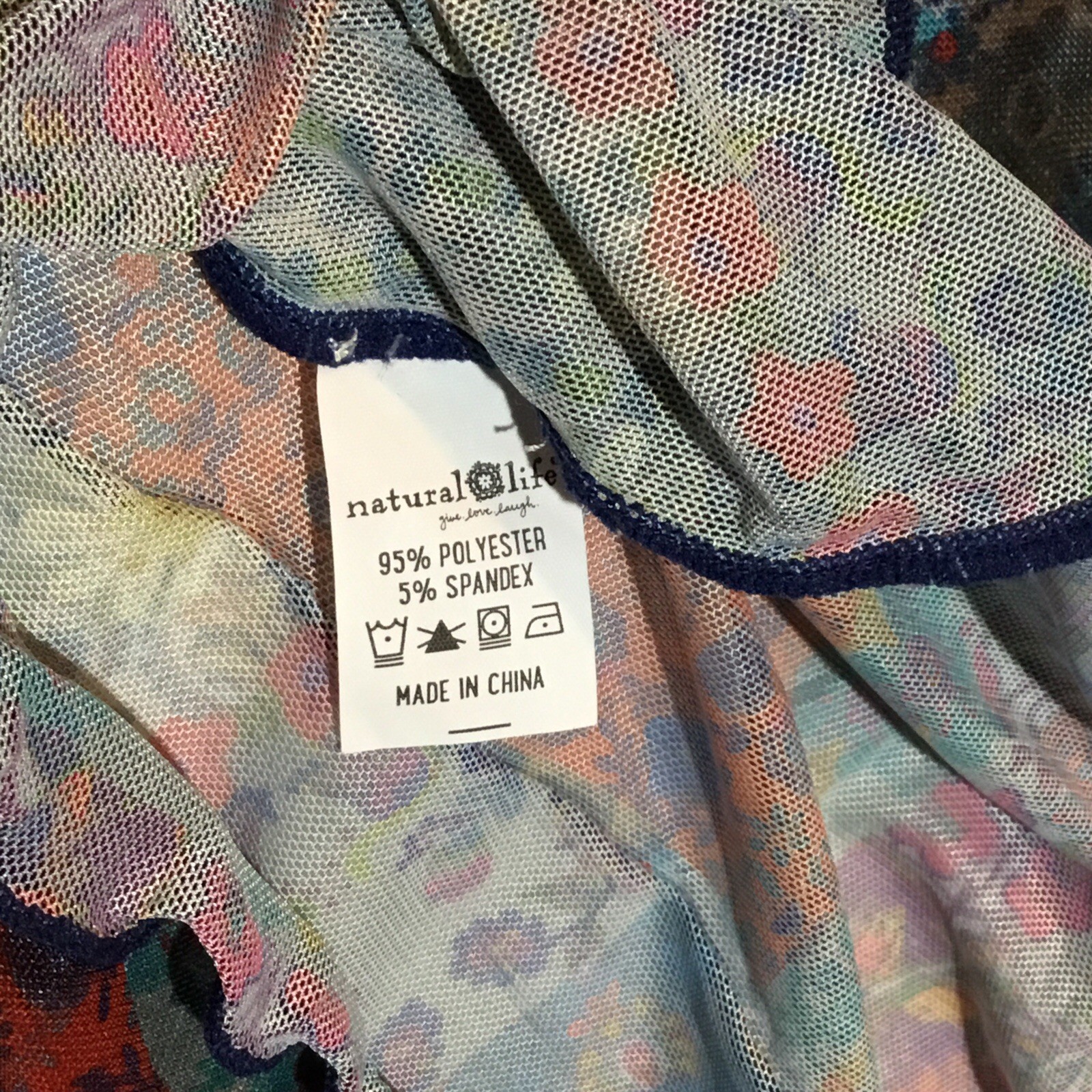 Natural Life Patchwork Ruffle Button Up Mesh Tunic Size L Multicolored Boho Top
