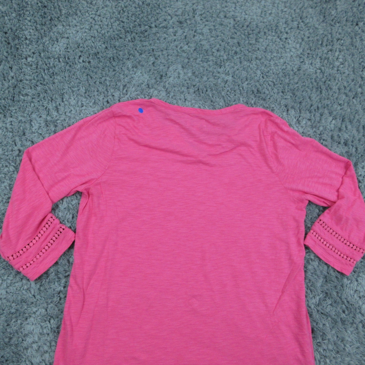 Kim Rogers Top Womens Medium Pink 3/4 Sleeve Tunic Boho Crochet Trim Lightweight