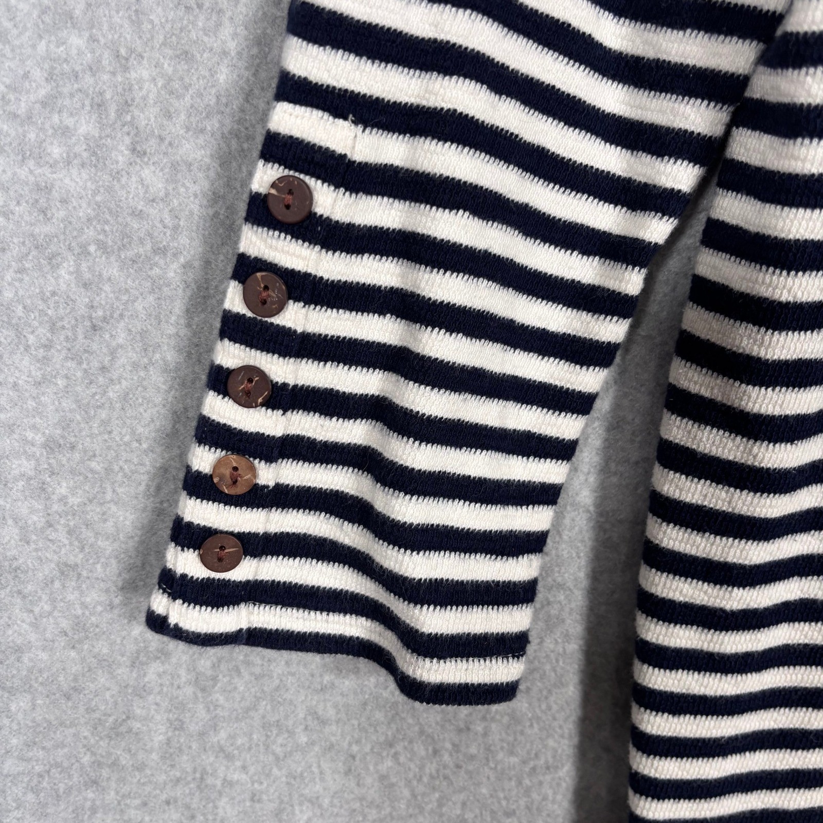 J Jill Knit Top Small Black White Button Detail Cotton Nautical Classic Career